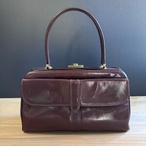 Vintage Italian Leather Frame Bag - Structured Burgundy Top Handle Satchel 70s